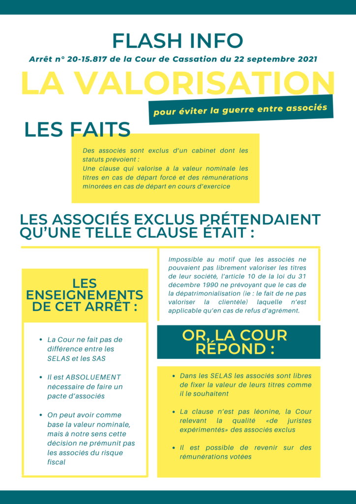 FLASH INFO > La valorisation pour éviter la guerre entre associés capture 1